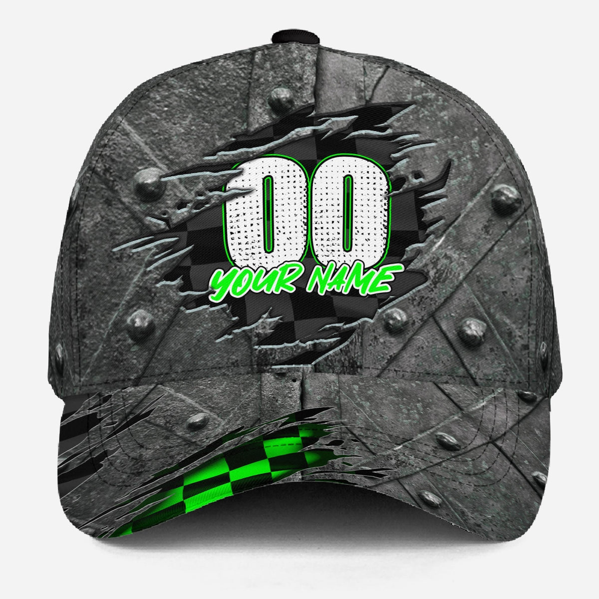 Custom Green Neon Racing Name Number Classic Cap For Beach Travel Outdoor Events And Relaxed Casual Wear