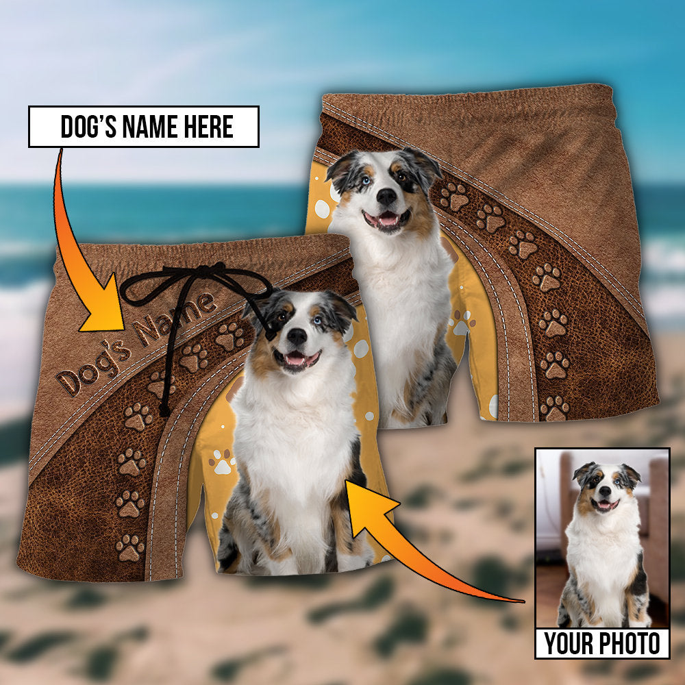 Dog Lovely Personalized Photo Beach Shorts Pattern View For Coastal Holidays And Casual Activities