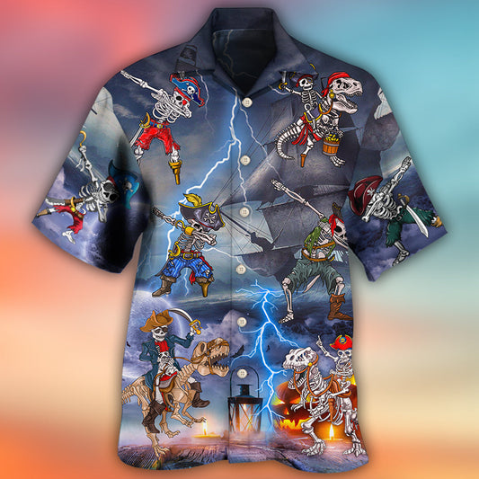Halloween Dark Pirate Hawaiian Shirt Pattern Detail For Casual Outings
