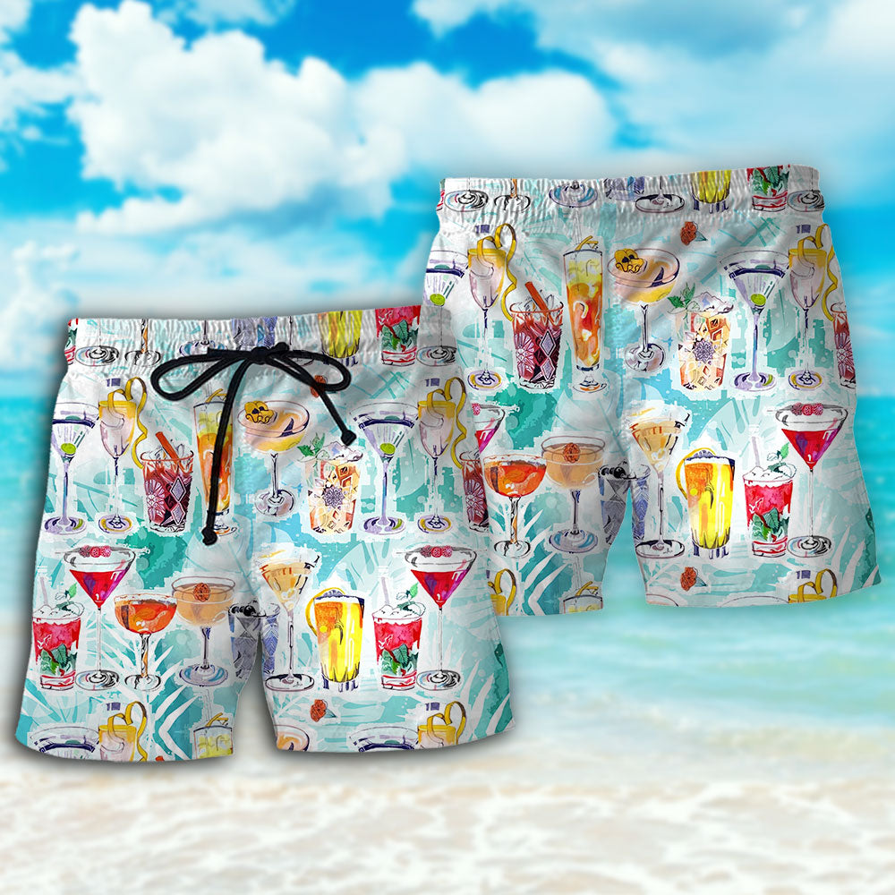 Tropical Wine Cocktail Beach Shorts Artwork View For Seaside Trips And Casual Style