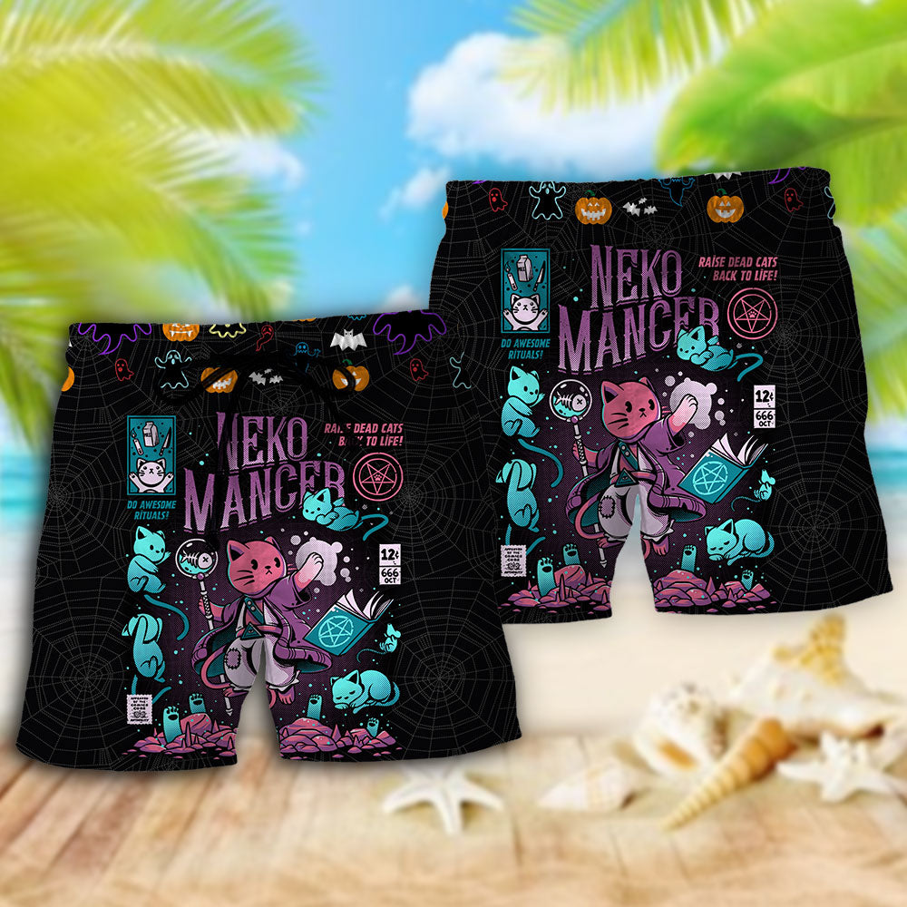 Neko Mancer Halloween Cat Beach Shorts Pattern Detail For Sunny Day Activities And Weekend Casual Style