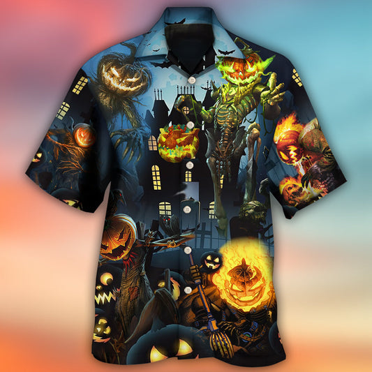 Halloween Pumpkin Hawaiian Shirt Design View For Coastal Travel