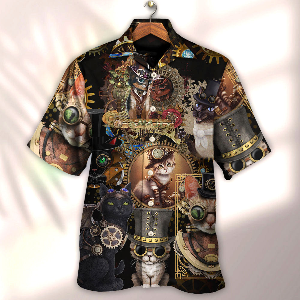 Steampunk Cat Hawaiian Shirt Artwork View For Weekend Travel And Beach Style