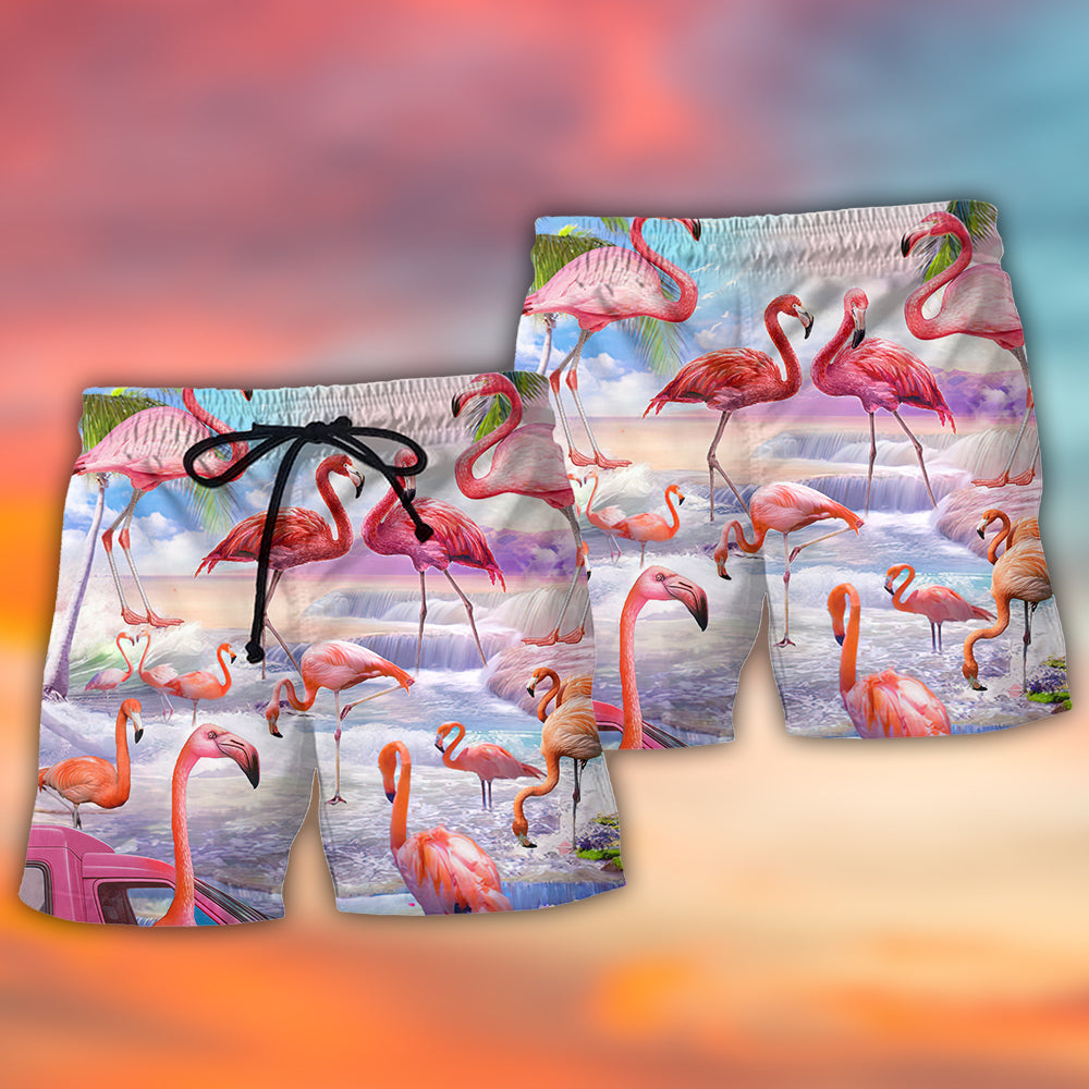 Tropical Flamingo Paradise Cool Beach Shorts For Beach Trips And Relaxed Vacation Styling