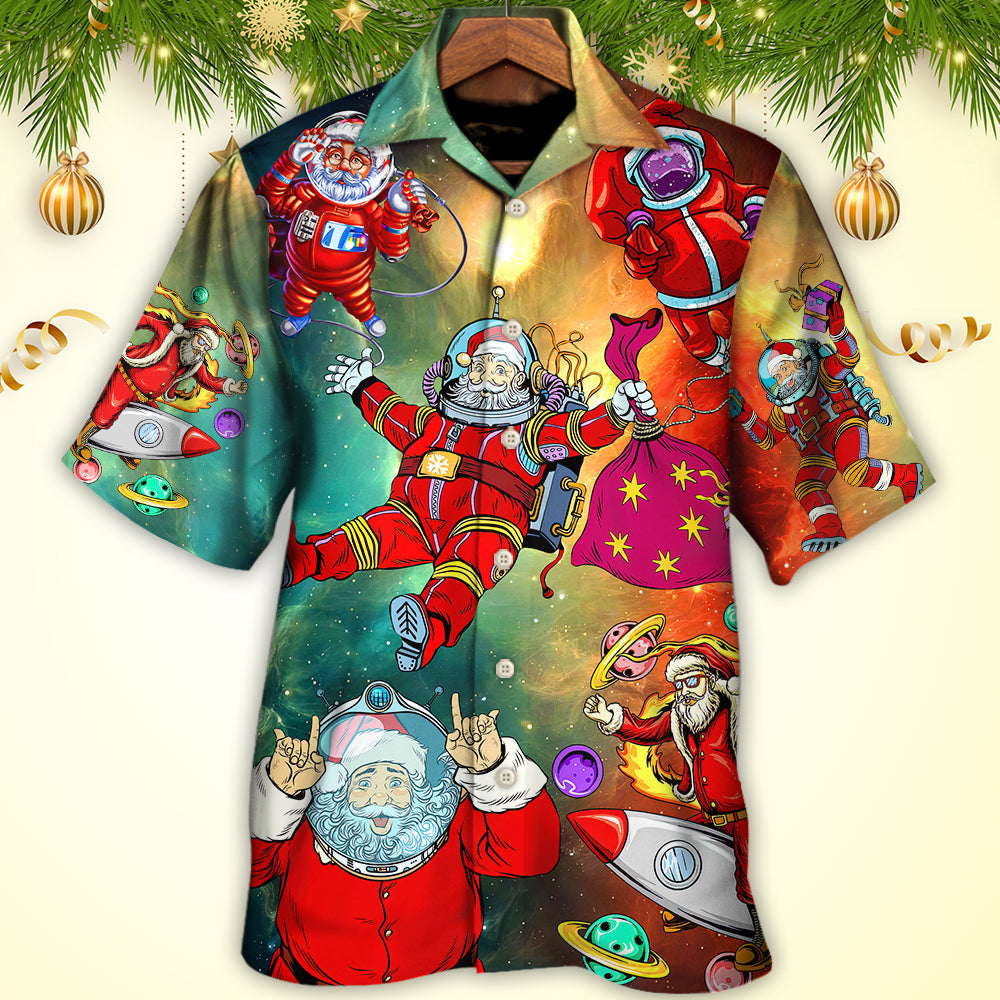 Galaxy Christmas Santa Astronaut Hawaiian Shirt Creative Print View For Casual Outings