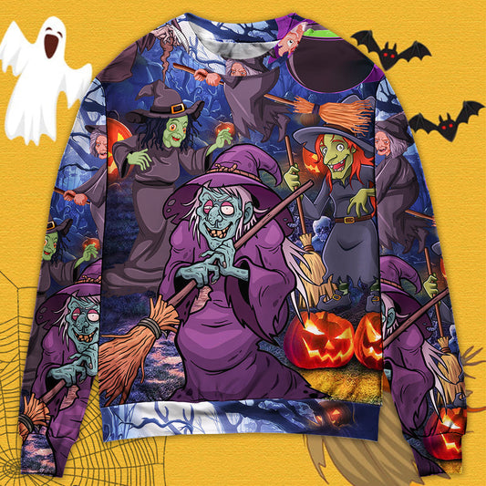 Halloween Funny Witch Pumpkin Magic Forest Sweater For Art Lovers Holidays Parties And Comfortable Wear