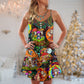Hippie Mushroom Trippy Colorful Lover V-Neck Sleeveless Cami Dress For Vacations And Casual Warm Weather Wear