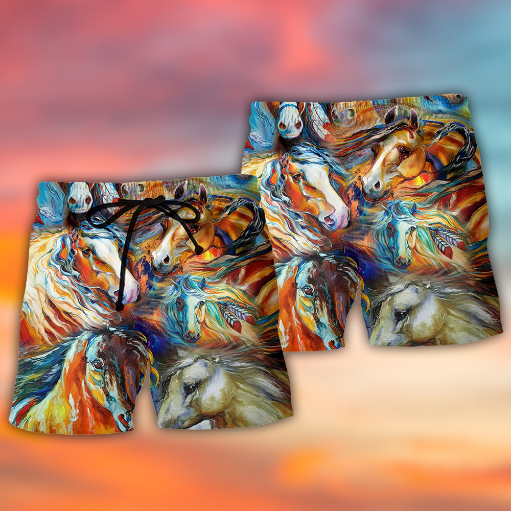 Colorful Horse Portrait Artistic Beach Shorts For Coastal Adventures And Relaxed Summer Wear