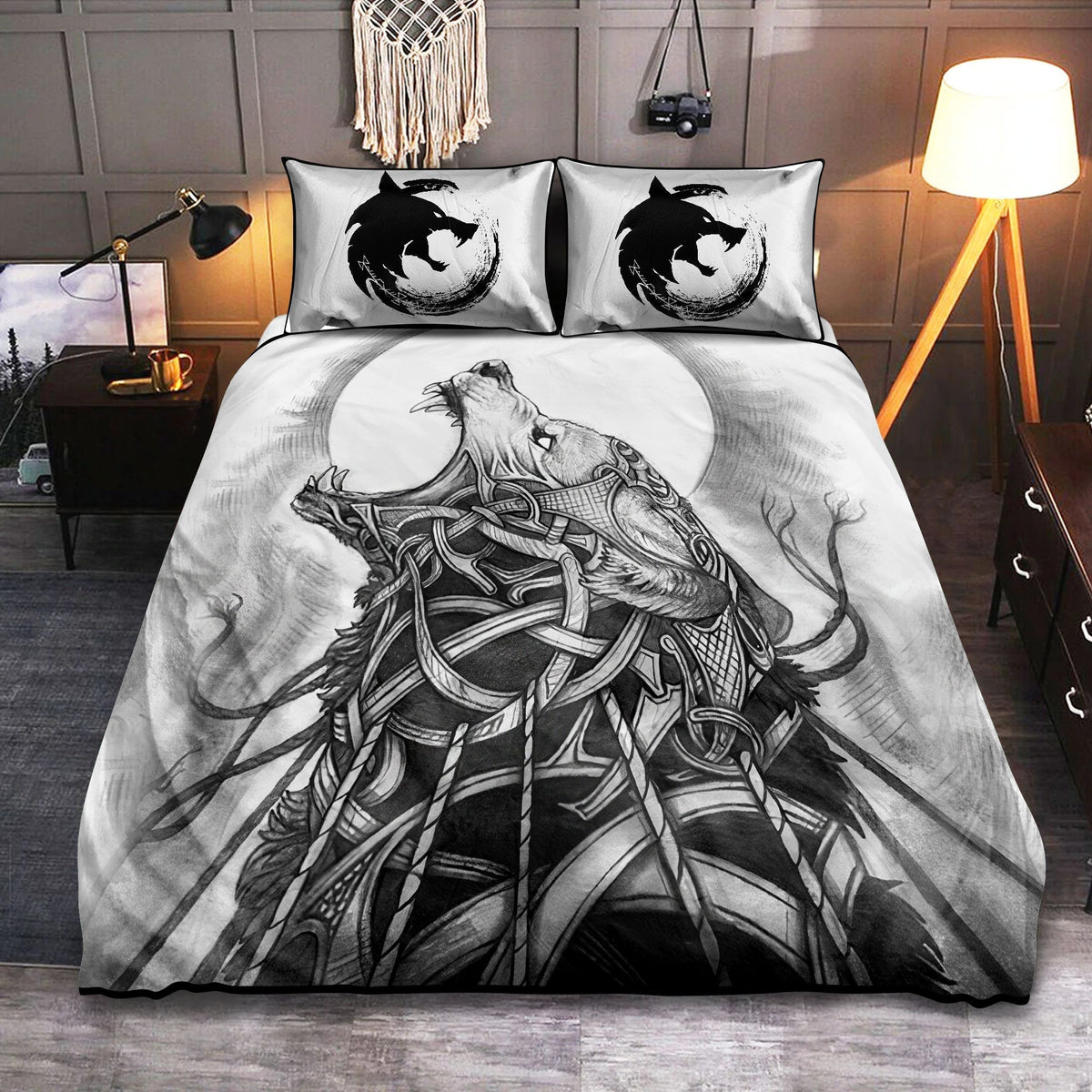 White Viking Warrior Bedding Cover For Norse Bedroom Decor