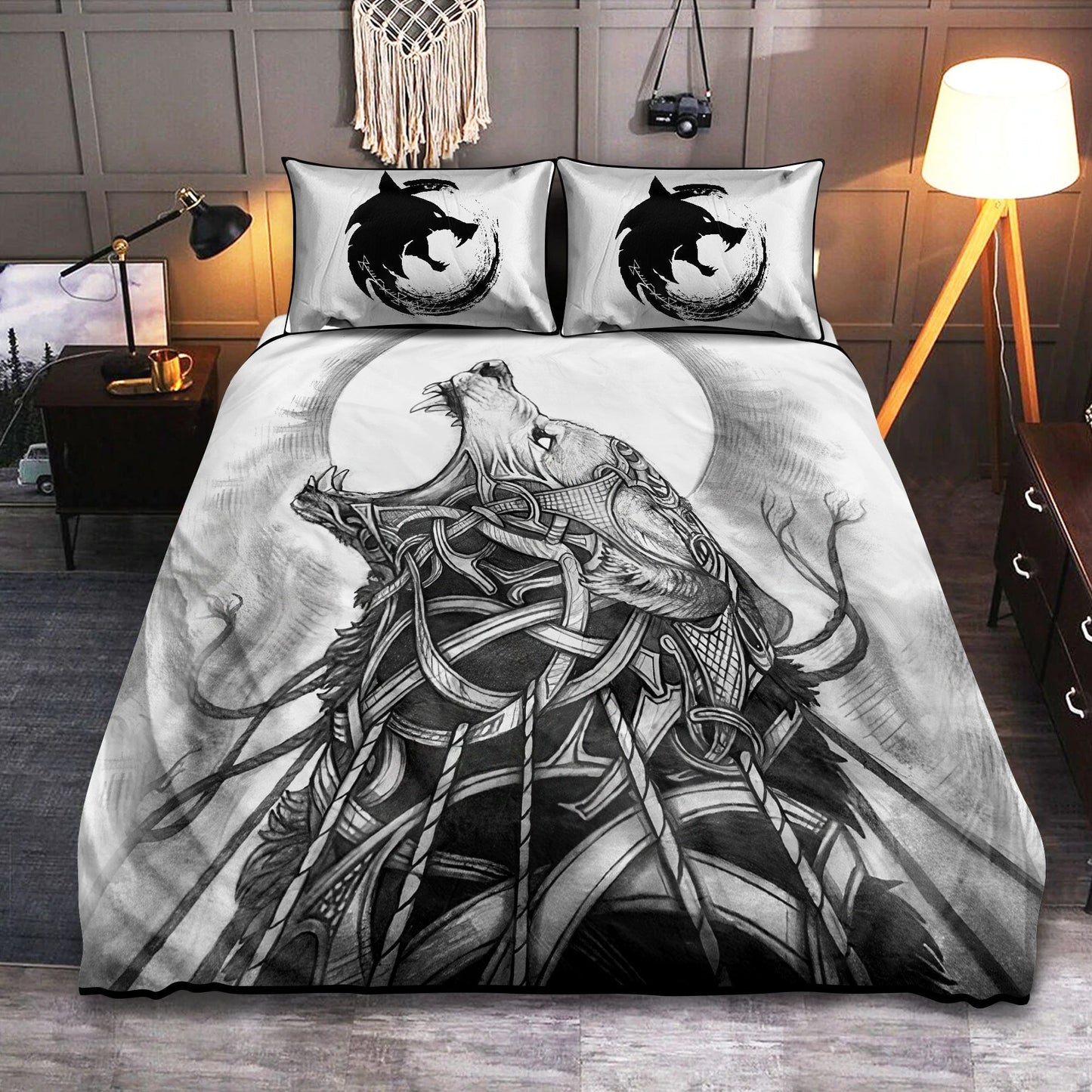 White Viking Warrior Bedding Cover For Norse Bedroom Decor