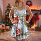 Christmas Santa Snowman Elf Joy V-Neck Sleeveless Cami Dress For Festivals Travel And Relaxed Casual Summer Wear