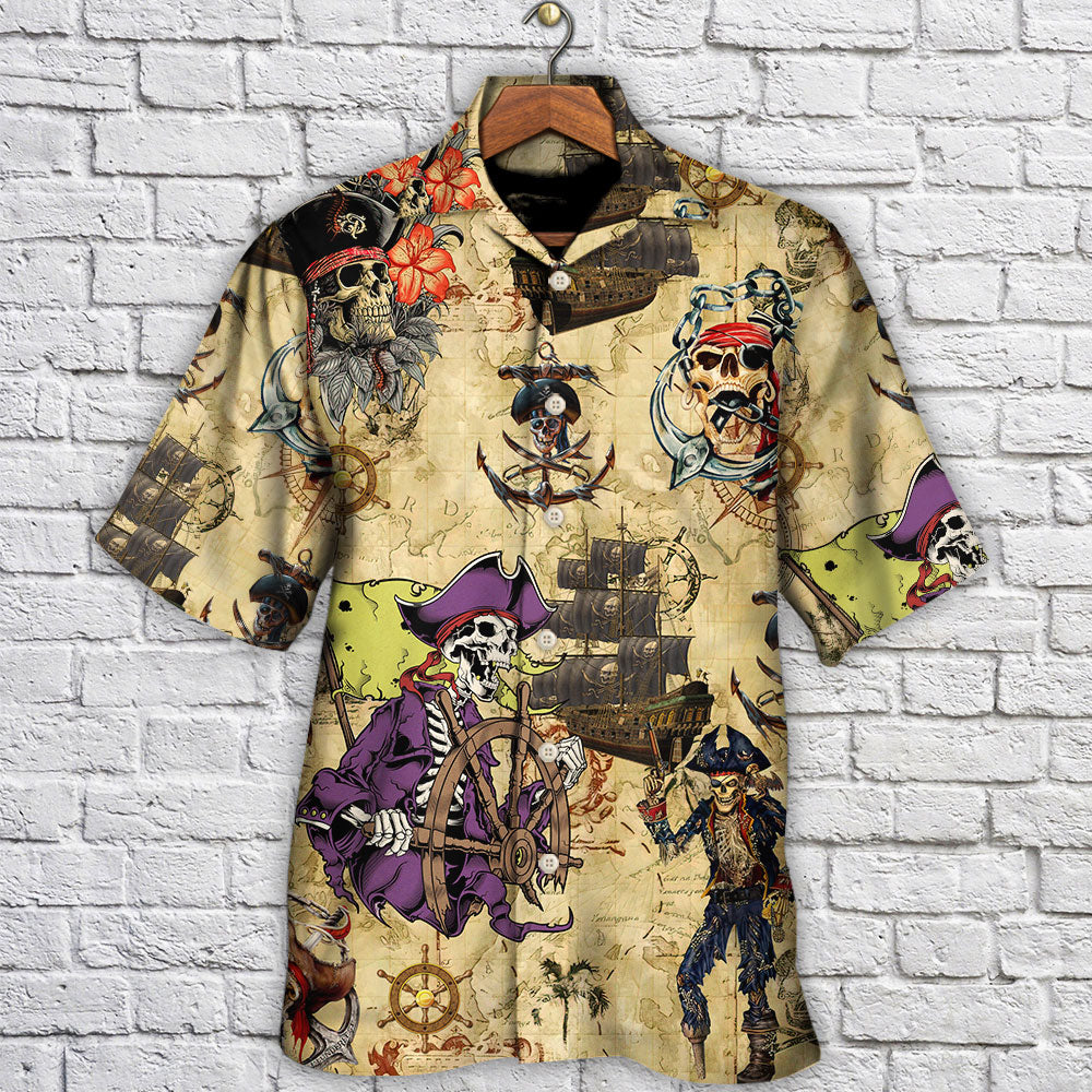 Dark Skull Scary Nautical Pirate Fantasy Hawaiian Shirt Artwork Detail For Resort Trips And Outdoor Activities