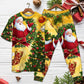 Santa And Golden Christmas Tree Short Sleeve Pajamas Set For Holiday Travel And Comfortable Home Wear