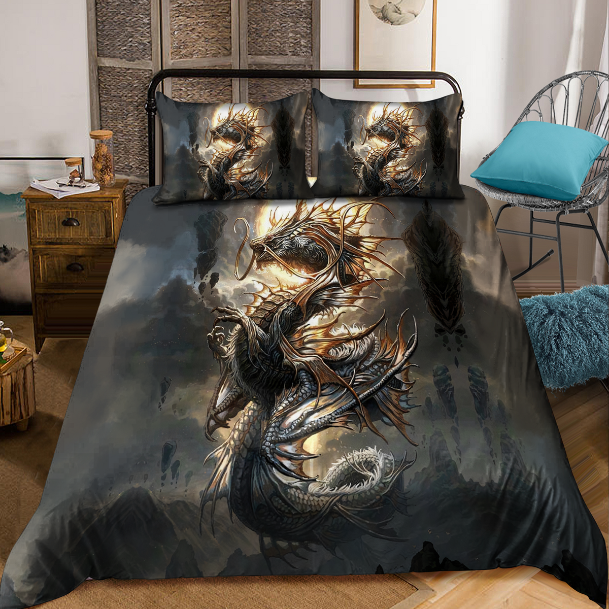 Dragon Night Sky Fantasy Bedding Cover For Fantasy Bedroom Decor