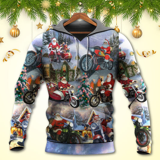 Santa Motorcycle Snow Mountain Hoodie For Holiday Gatherings Winter Travel And Seasonal Gifting