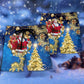 Blue Christmas Tree Beach Shorts Artwork Detail For Tropical Travel And Everyday Wear