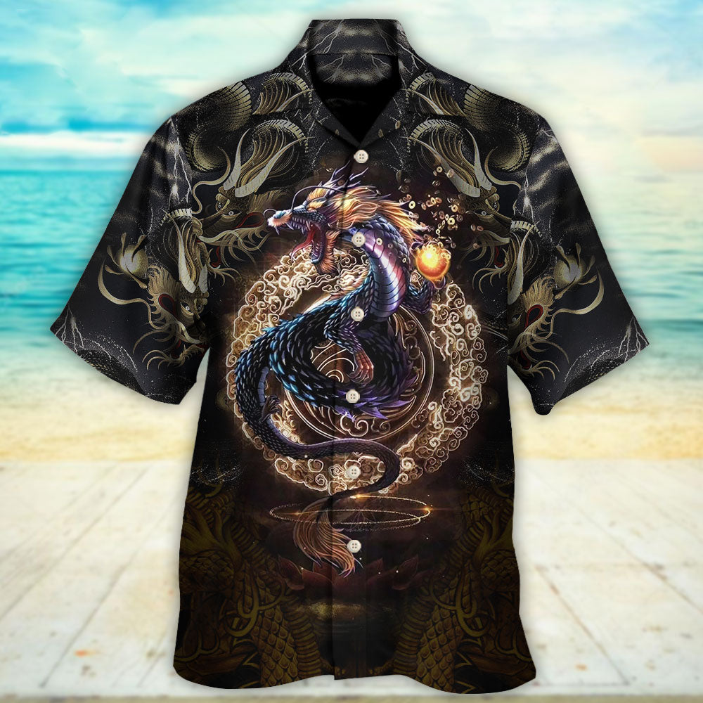 Dragon Golden Japanese Hawaiian Shirt Design Detail For Beach Days And Holiday Travel