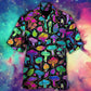 Neon Colorful Mushroom Bright Leaf Hawaiian Shirt Design Detail For Beach Days And Holiday Travel