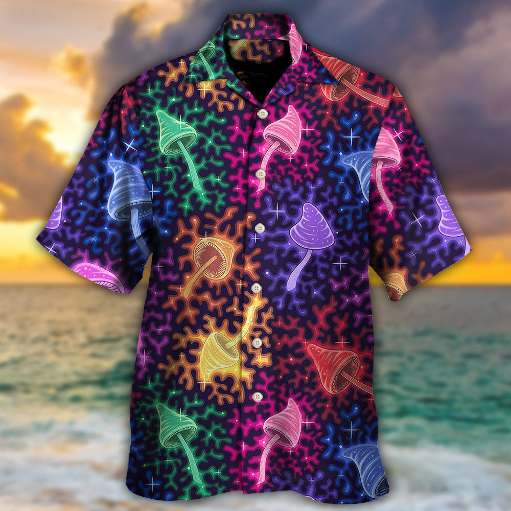 Rainbow Colorful Mushroom Galaxy Bright Hawaiian Shirt For Resort Getaways And Comfortable Summer Activities