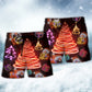 Funny Santa Tree Red Neon Beach Shorts Artwork View For Seaside Trips And Casual Style