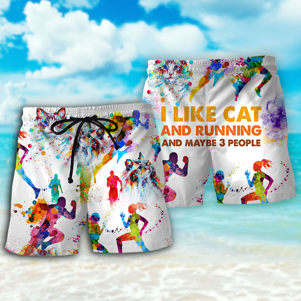 Cat Running Lover Beach Shorts Pattern View For Resort Days And Outdoor Activities