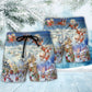 Santa And Reindeer Festive Christmas Joy Beach Shorts Design View For Summer Events And Coastal Getaways