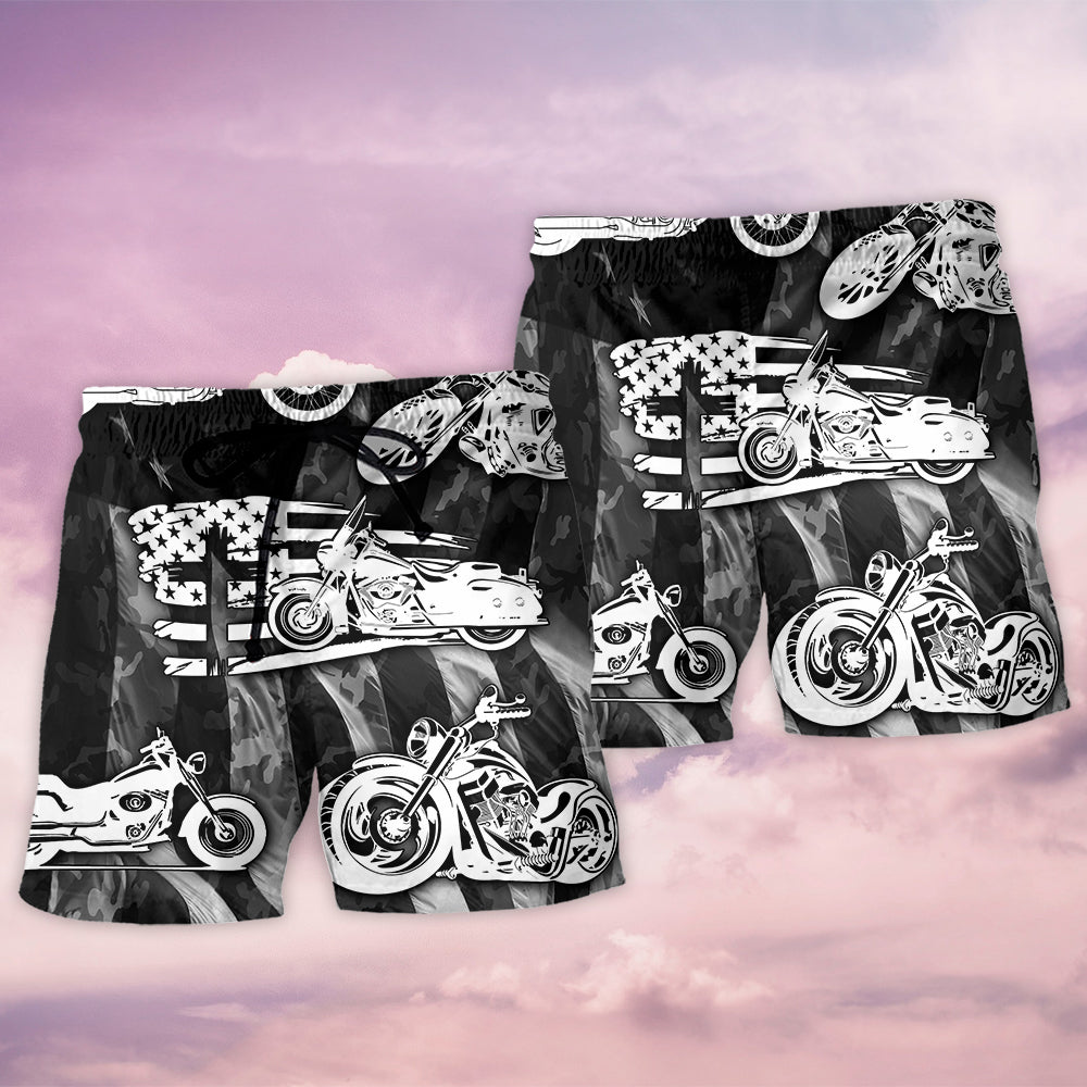Motorcycle Simple Life Lover Beach Shorts Pattern View For Vacation Travel And Outdoor Fun