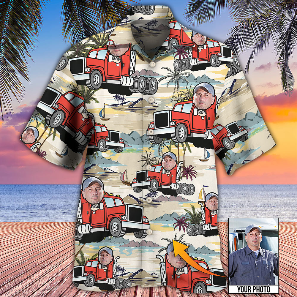 Tropical Truck Driver Beach Custom Photo Hawaiian Shirt Artwork Detail For Resort Trips And Outdoor Activities