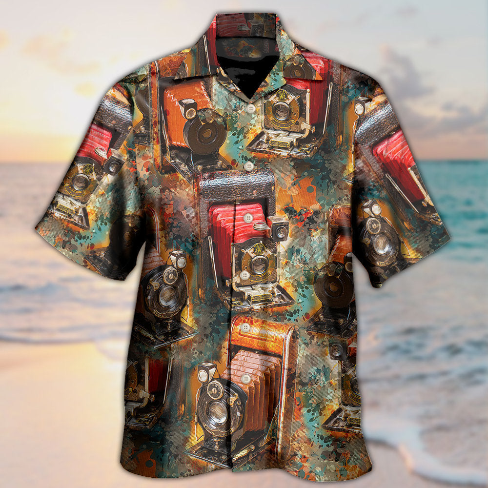 Vintage Retro Film Camera Photography Hawaiian Shirt Tropical Styling View For Beach Days