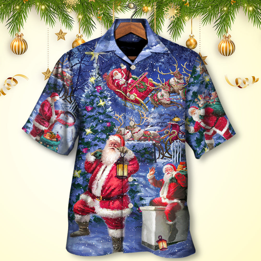 Christmas Santa Relaxing Light Hawaiian Shirt Pattern Detail For Vacation Travel And Daily Wear