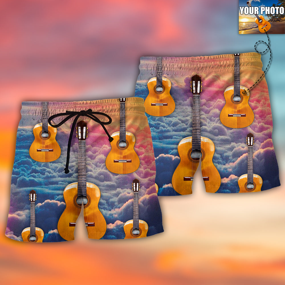 Guitar Love Forever Various Style Personalized Photo Beach Shorts For Summer Vacation And Coastal Travel