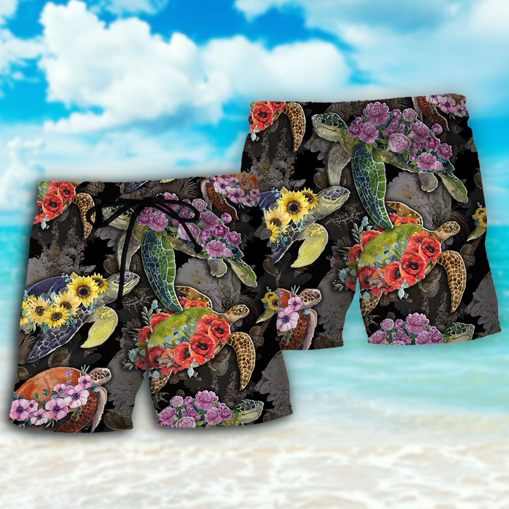 Turtle And Flowers Tropical Nature Beach Shorts For Coastal Adventures And Relaxed Summer Wear