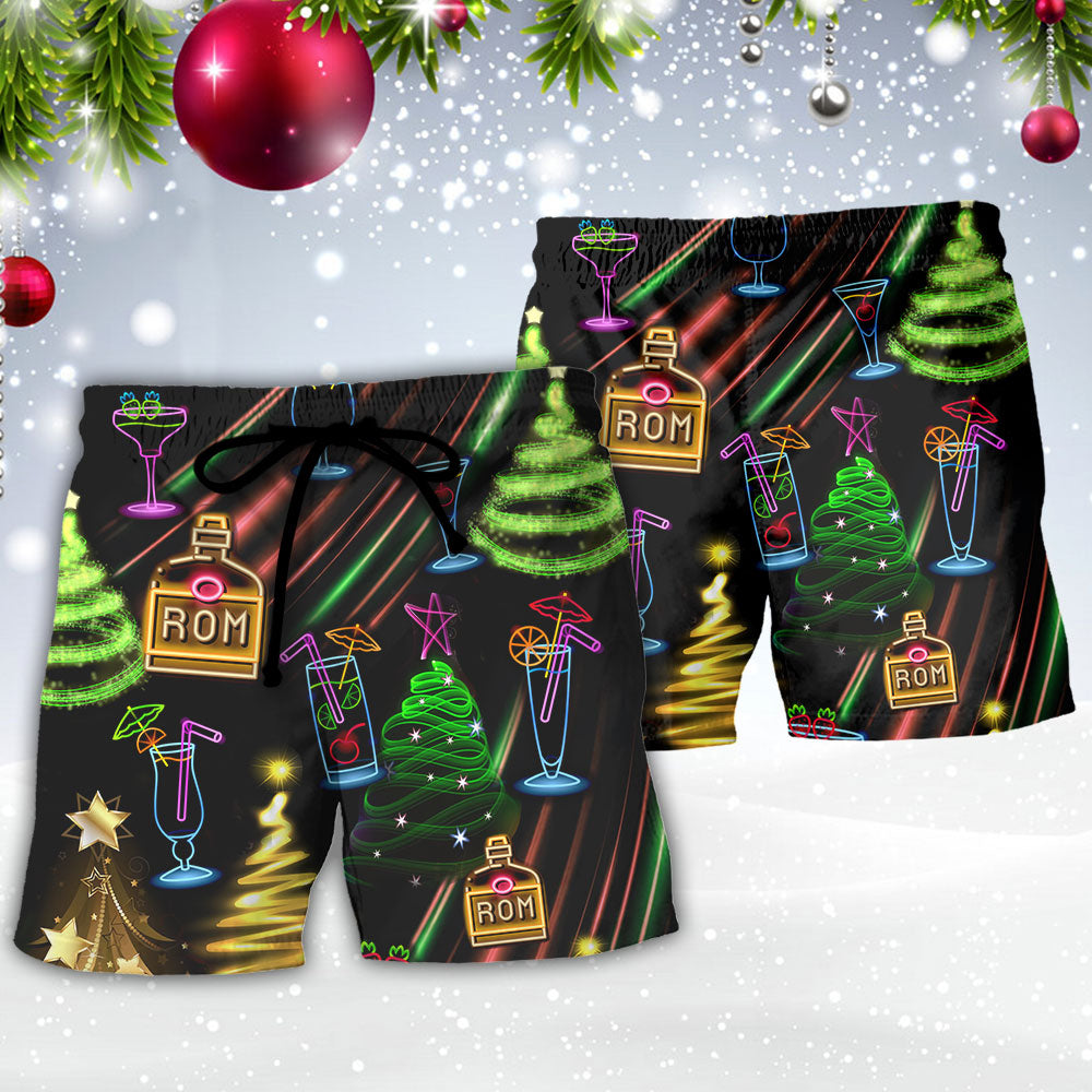 Christmas Rum Neon Party Beach Shorts Pattern Detail For Relaxed Warm Weather Outfits