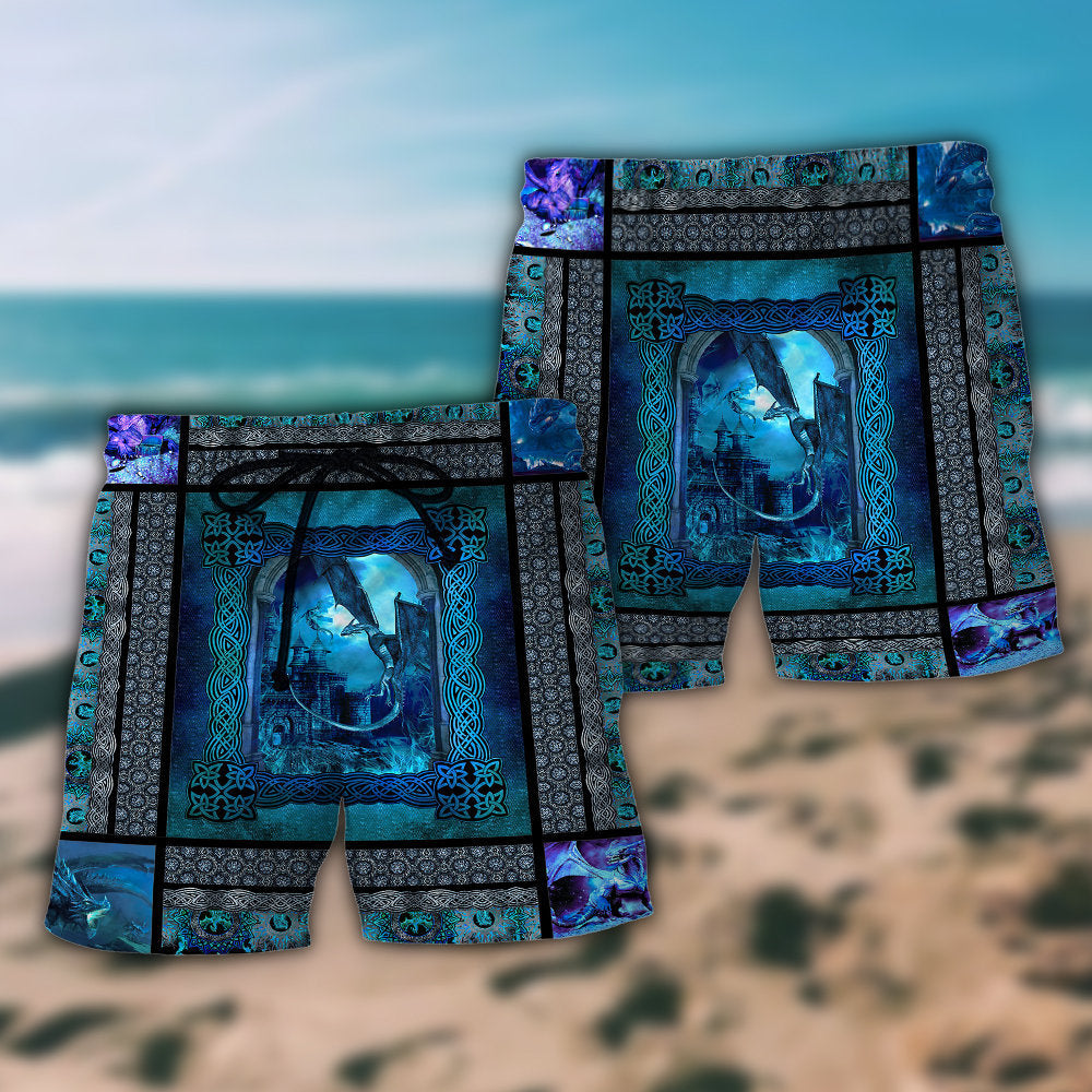 Blue Dragon Viking Beach Shorts Pattern Detail For Everyday Outings And Easygoing Coastal Style