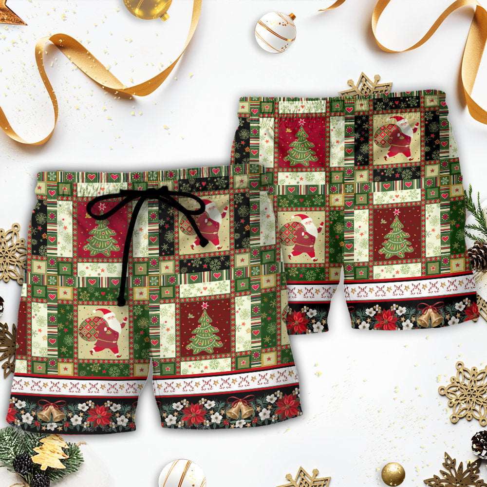 Christmas Santa And Festive Fir Tree Beach Shorts Print Detail For Festive Outdoor Gatherings