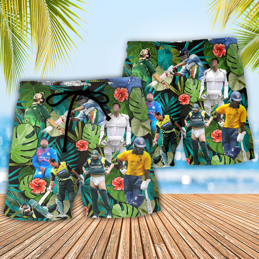 Tropical Cricket Beach Shorts Pattern Detail For Vacation Style And Leisure And Relaxation