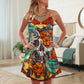 Floral Skull And Hummingbird V-Neck Sleeveless Cami Dress For Festivals And Distinctive Alternative Styling
