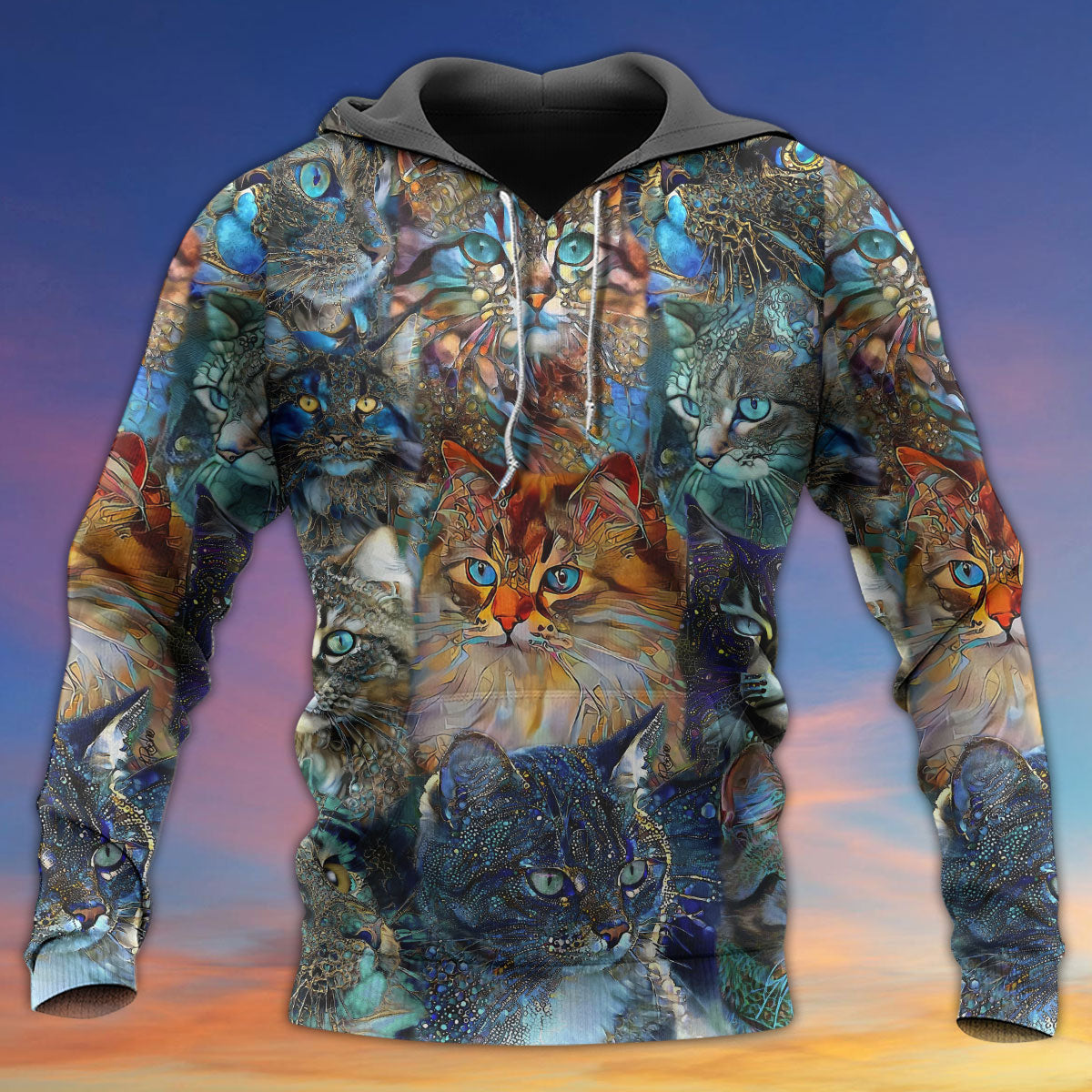 Colorful Glass Cat Lover Hoodie For Nature Lovers Casual Travel And Comfortable Layering