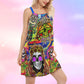 Hippie Skull Rock Music V-Neck Sleeveless Cami Dress For Creative Events And Casual Warm Weather Wear