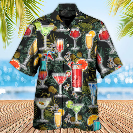 Tropical Summer Cocktail Beach Hawaiian Shirt Front Pattern View For Beach Days