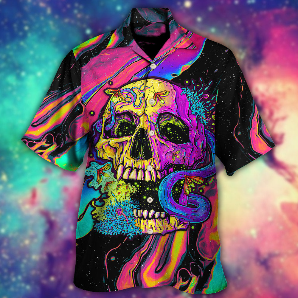 Neon Skull Moth Night Butterfly Hawaiian Shirt For Resort Getaways And Comfortable Summer Activities