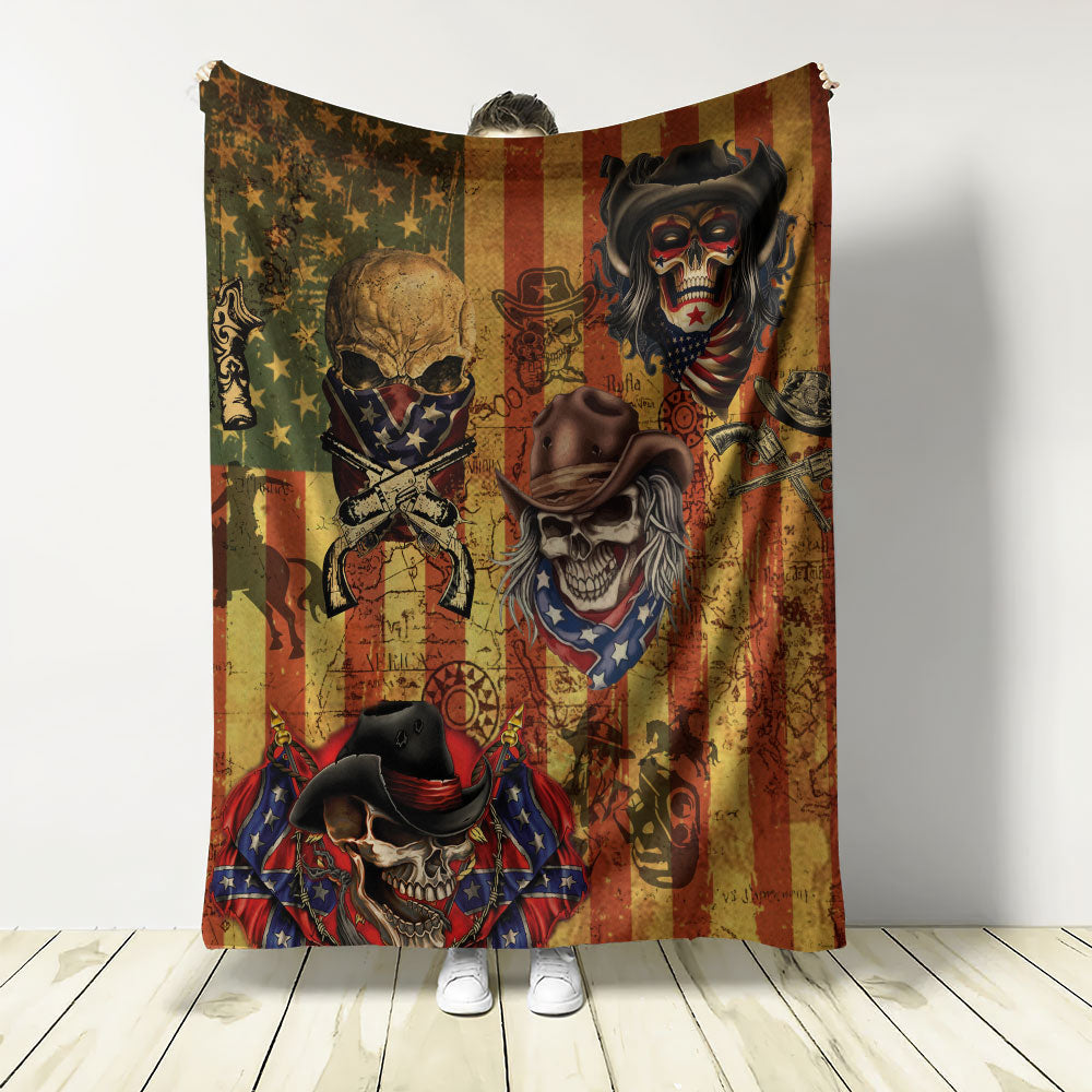 Skull Cowboy America Retro Flannel Blanket For Cozy Bedroom Sofa Decor