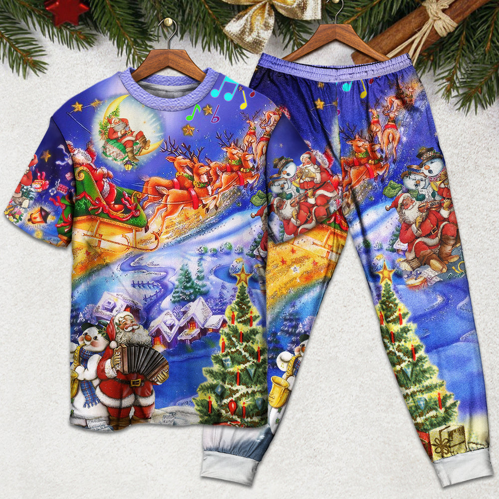 Santa Christmas Joy Short Sleeve Pajamas Set For Holiday Bedtime And Cozy Home Wear