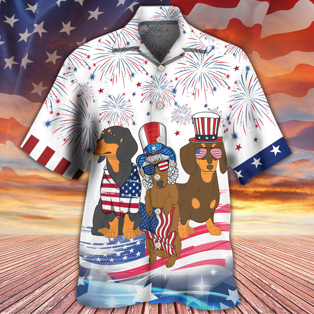 Dachshund Independence Day Hawaiian Shirt Artwork Detail For Resort Trips And Outdoor Activities