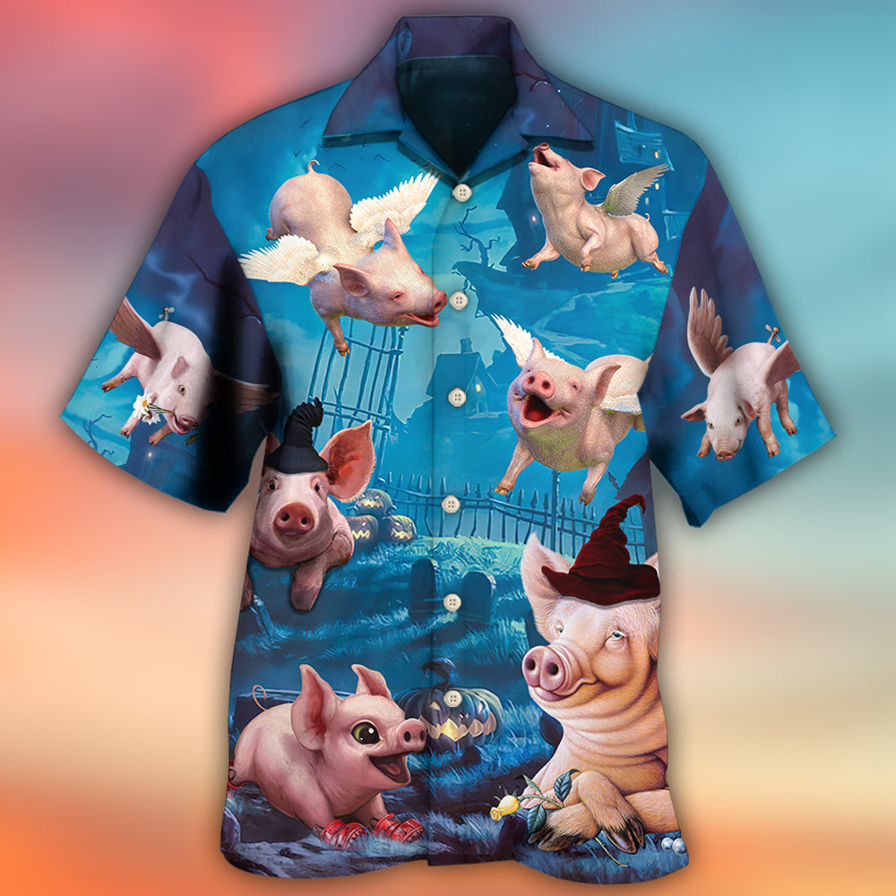 Spooky Pig Halloween Flying Pumpkin Hawaiian Shirt For Poolside Relaxation And Sunny Getaways