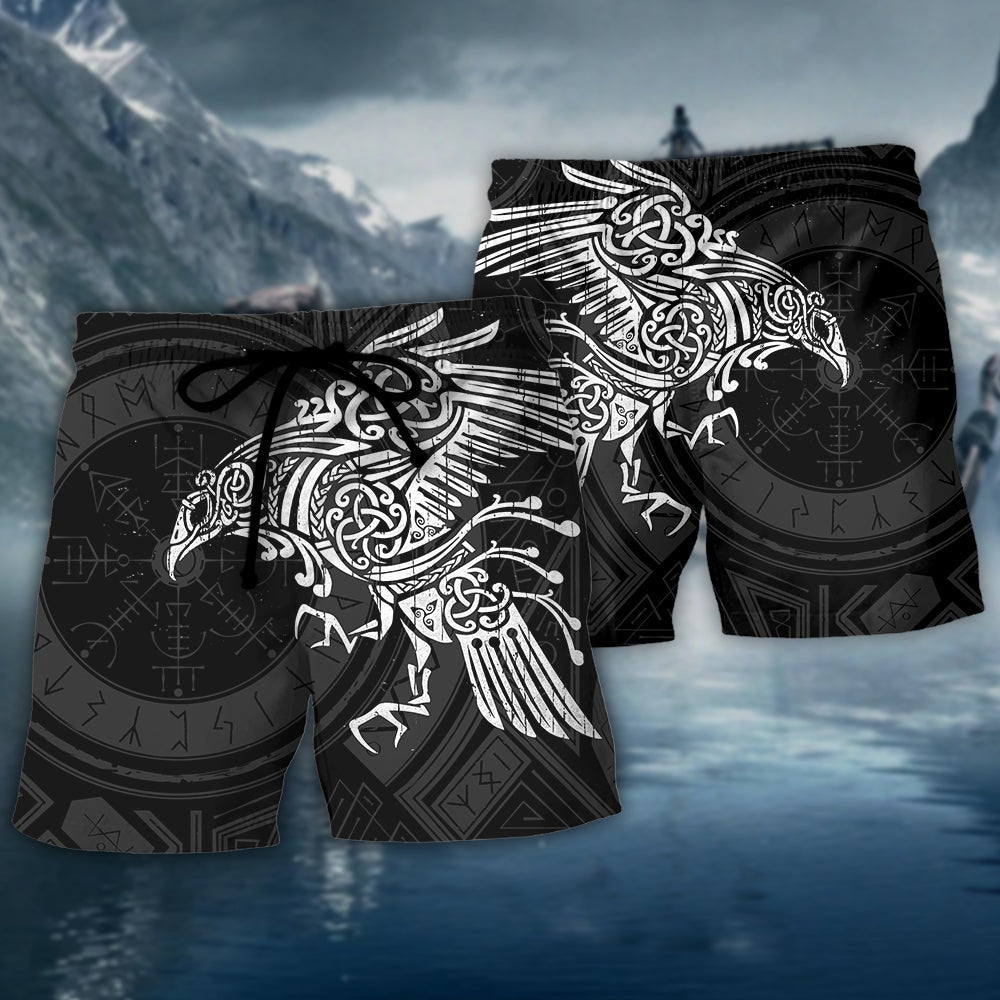 Viking Valhalla Raven Legends Beach Shorts Print Detail For Beach Activities And Vacation Wear