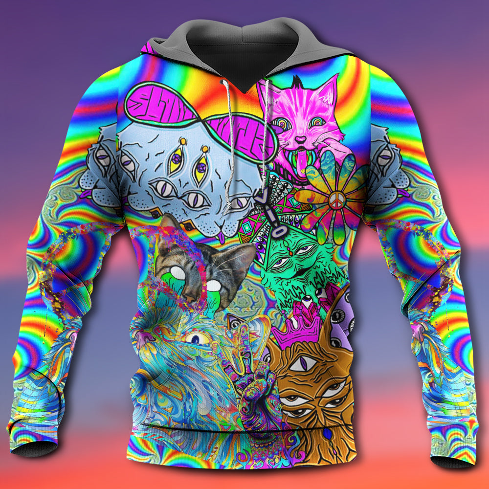Hippie Cat Trippy Mind Hoodie For Bohemian Streetwear Festivals Travel And Everyday Comfort