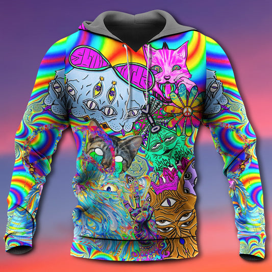 Hippie Cat Trippy Mind Hoodie For Bohemian Streetwear Festivals Travel And Everyday Comfort