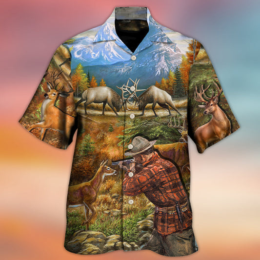 Deer Hunting Outdoor Hawaiian Shirt Artwork Detail For Resort Trips And Outdoor Activities