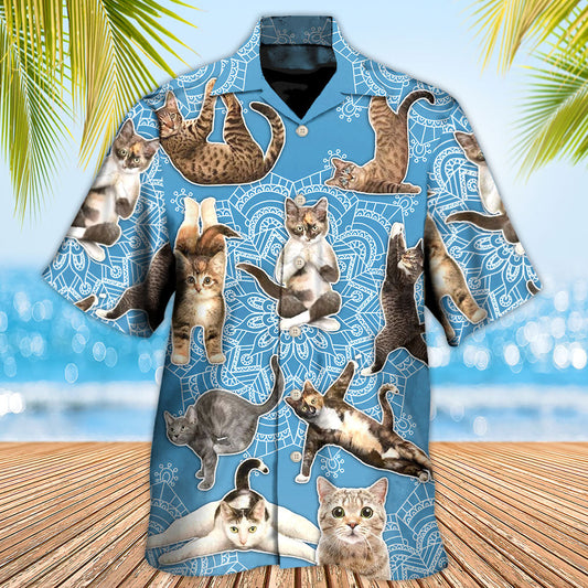 Cat Yoga Mandala Hawaiian Shirt Artwork Detail For Tropical Trips And Casual Outings